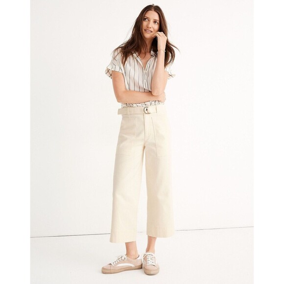 MADEWELL WIDE LEG PANTS UTILITY PATCH POCKET BELTED SIZE 25 Cloud Lining - Picture 1 of 14